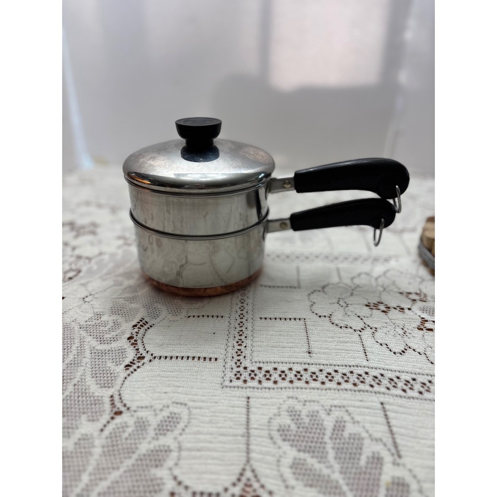 Vintage Revere Ware 1 Qt Double Boiler Copper Clad Stainless Steel 3 Piece Set